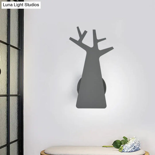 Nordic Tree Silhouette Wall Light - 1 Head Iron Sconce In Green/White/Grey For Bedroom