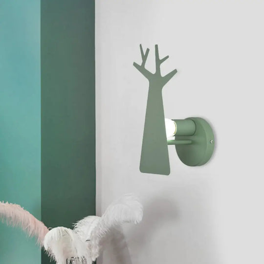 Nordic Tree Silhouette Wall Light - 1 Head Iron Sconce In Green/White/Grey For Bedroom Green