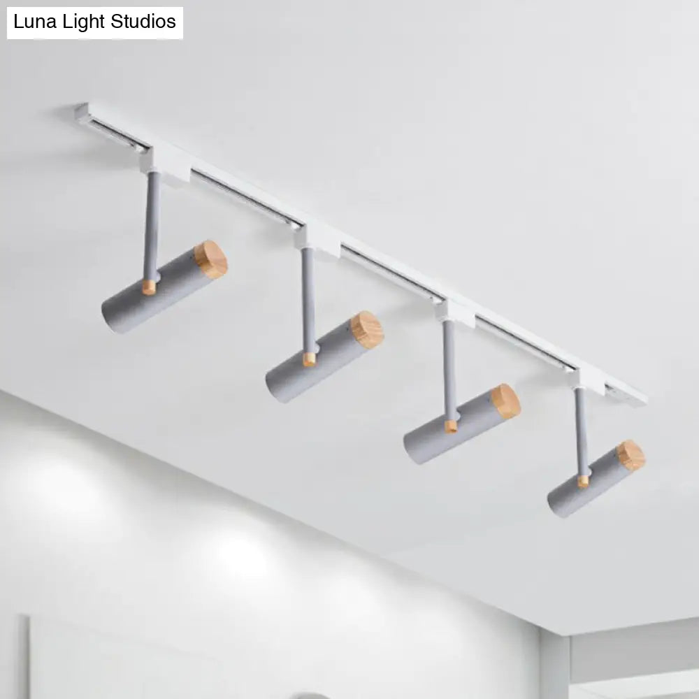 Nordic Tubular Spotlight With Wood Cap - Semi Flush Mount For Living Room Track Lighting