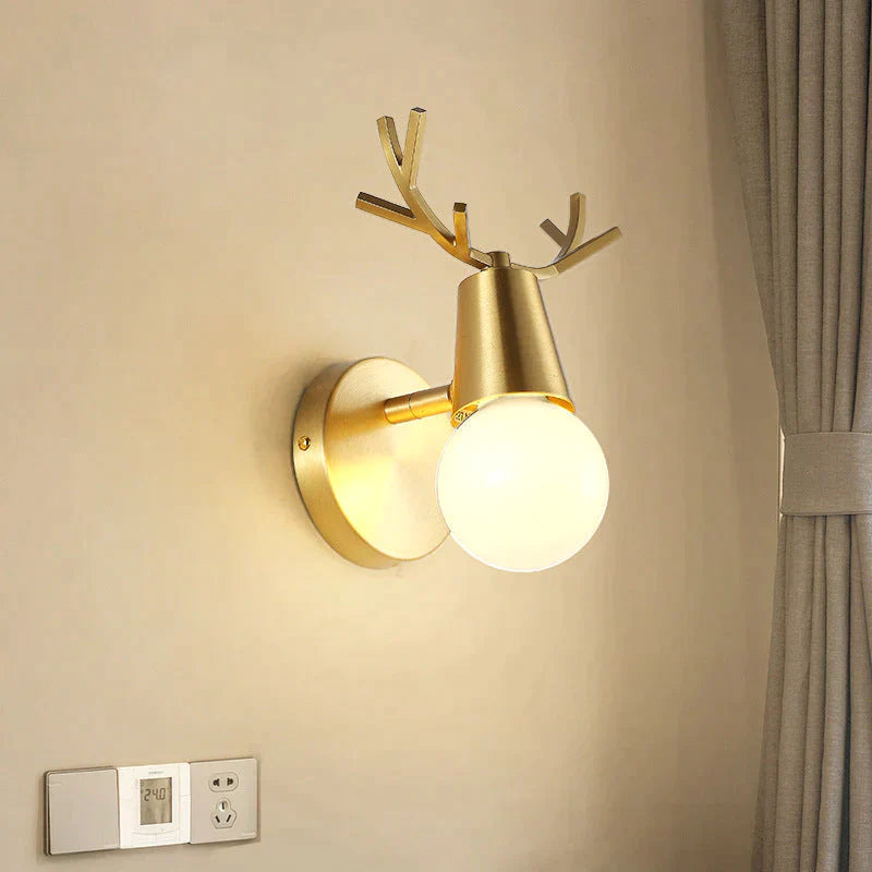 Nordic Wall Lamp Copper Antler Living Room Tv Background Creative Decoration Deer Childrens Bedroom