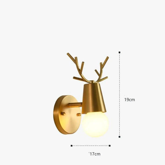 Nordic Wall Lamp Copper Antler Lamp Living Room TV Background Wall Creative Decoration Deer Children's Room Bedroom Bedside Copper Wall Lamp