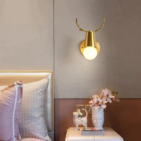 Nordic Wall Lamp Copper Antler Living Room Tv Background Creative Decoration Deer Childrens Bedroom