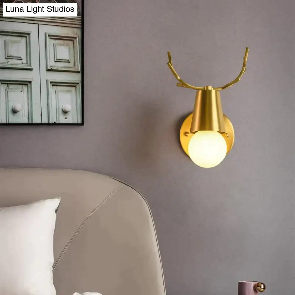 Nordic Wall Lamp Copper Antler Living Room Tv Background Creative Decoration Deer Childrens Bedroom