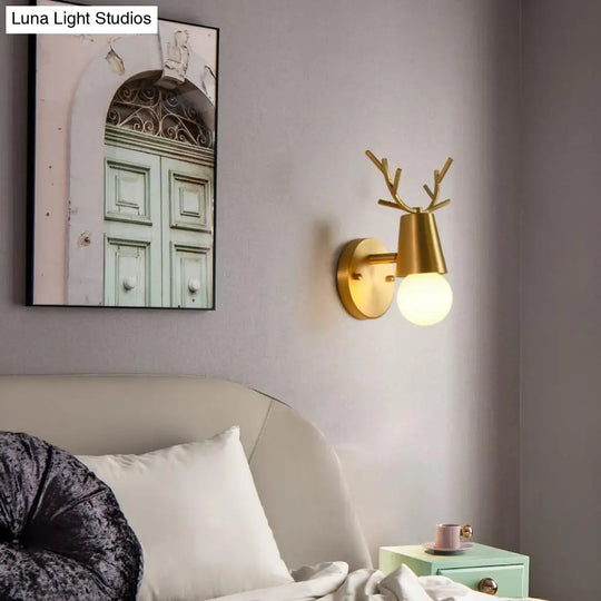 Nordic Wall Lamp Copper Antler Living Room Tv Background Creative Decoration Deer Children’s