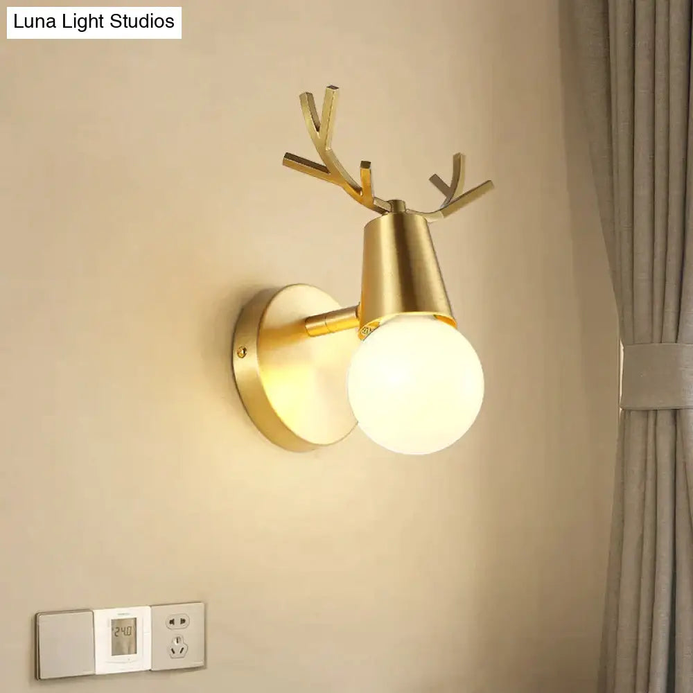 Nordic Wall Lamp Copper Antler Living Room Tv Background Creative Decoration Deer Childrens Bedroom