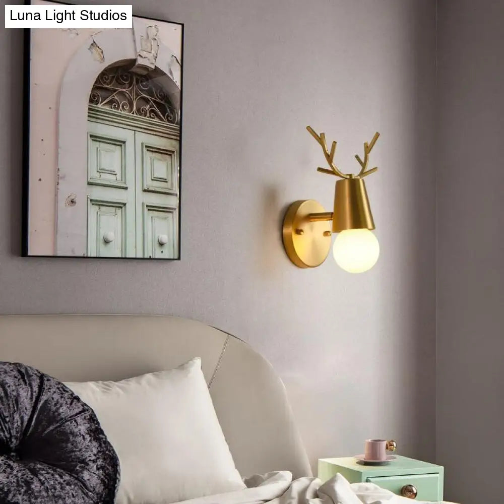 Nordic Wall Lamp Copper Antler Living Room Tv Background Creative Decoration Deer Childrens Bedroom