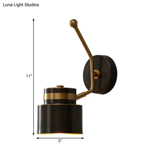 Nordic Wall Lamp With Adjustable Black Metallic Mount And Shade 1-Bulb Cylinder Fixture