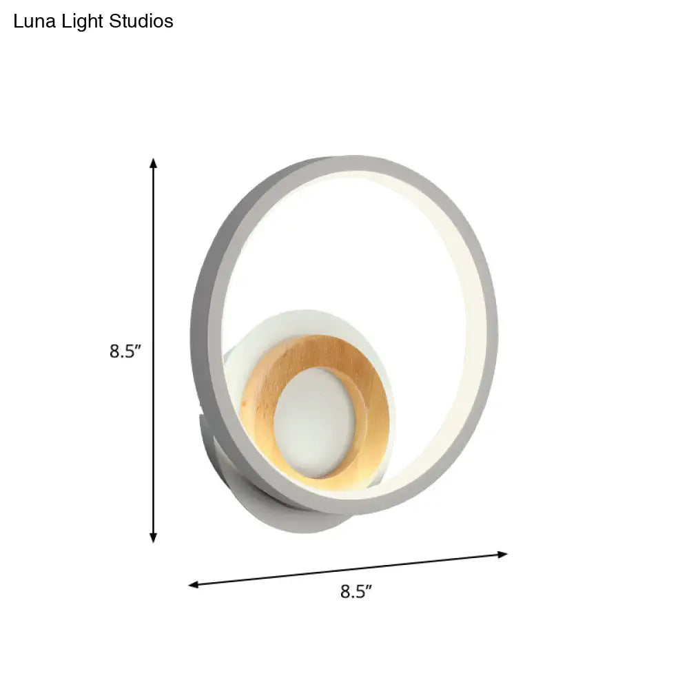 Nordic White And Wood Double Ring Led Wall Lamp - Warm/White Light For Home