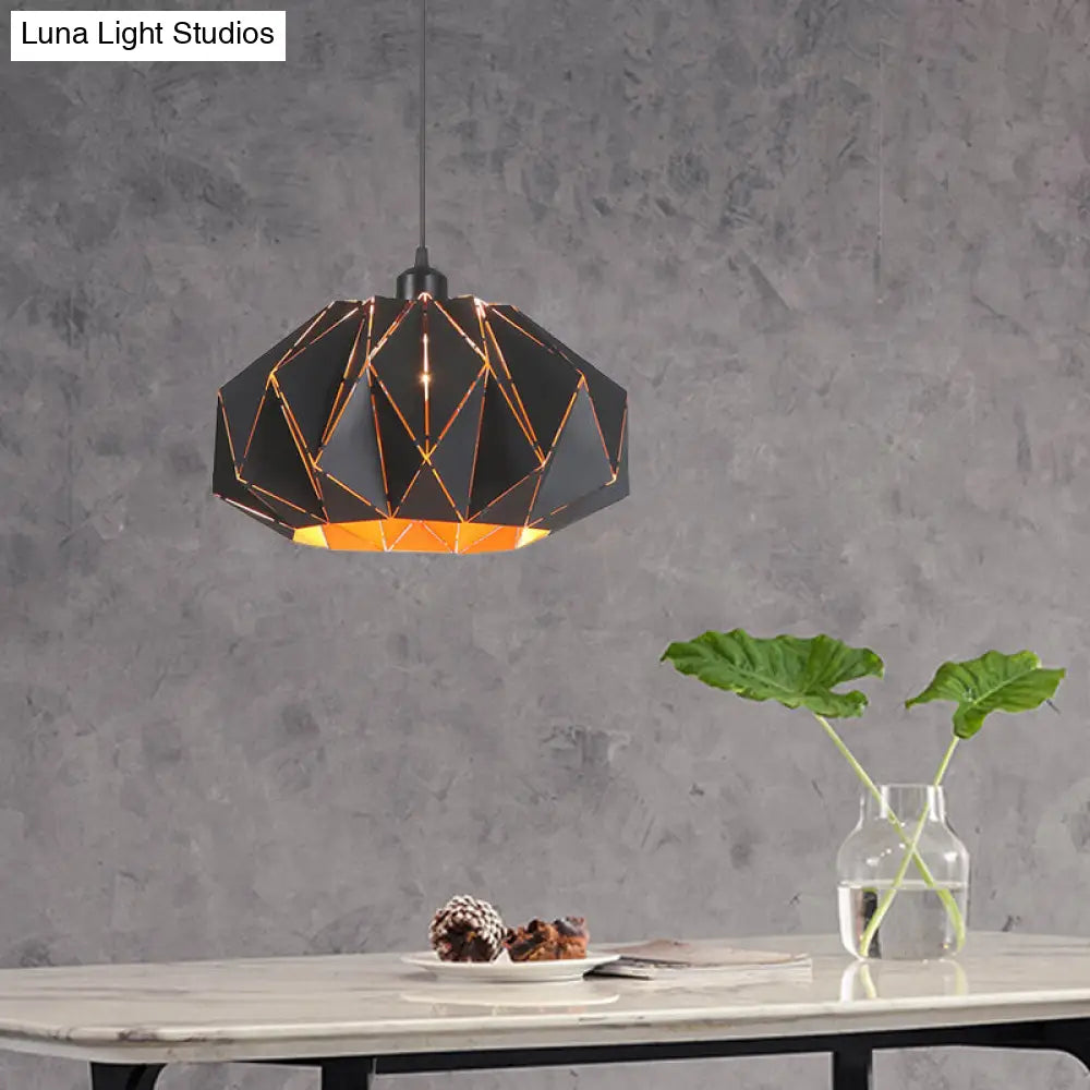 Nordic White/Black Living Room Pendant Lamp With Laser-Cut Iron Shade