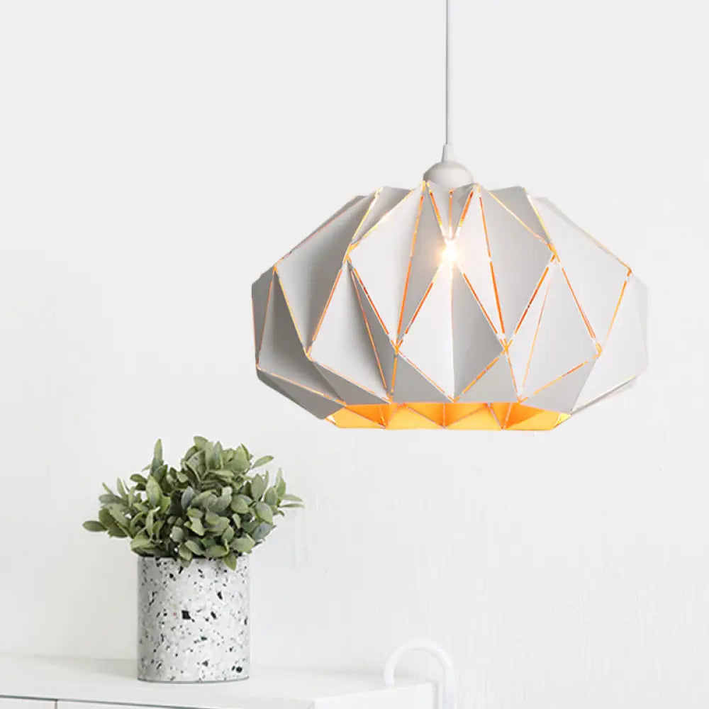 Nordic White/Black Pendant Lamp With Laser-Cut Iron Shade For Living Room