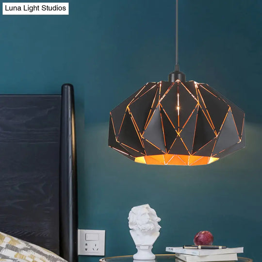 Nordic White/Black Pendant Lamp With Laser-Cut Iron Shade For Living Room