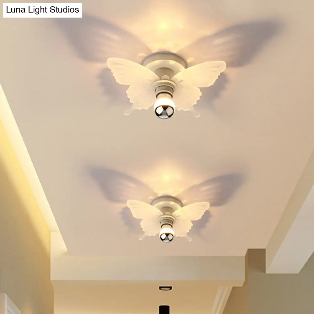 Nordic White Butterfly Led Flush Mount Lamp With Acrylic Shade Corridor Lighting Fixture