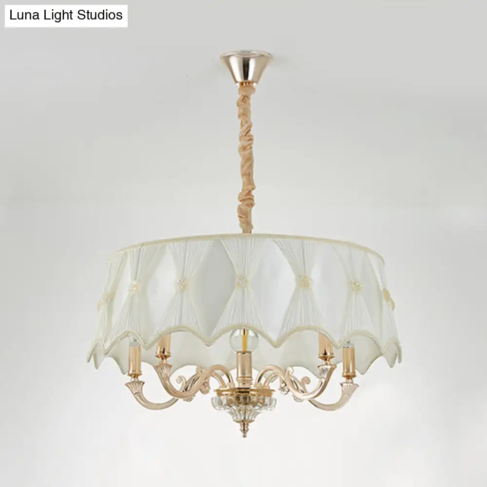 Nordic White Drum Chandelier - 4-Light Fabric Hanging Pendant For Living Room