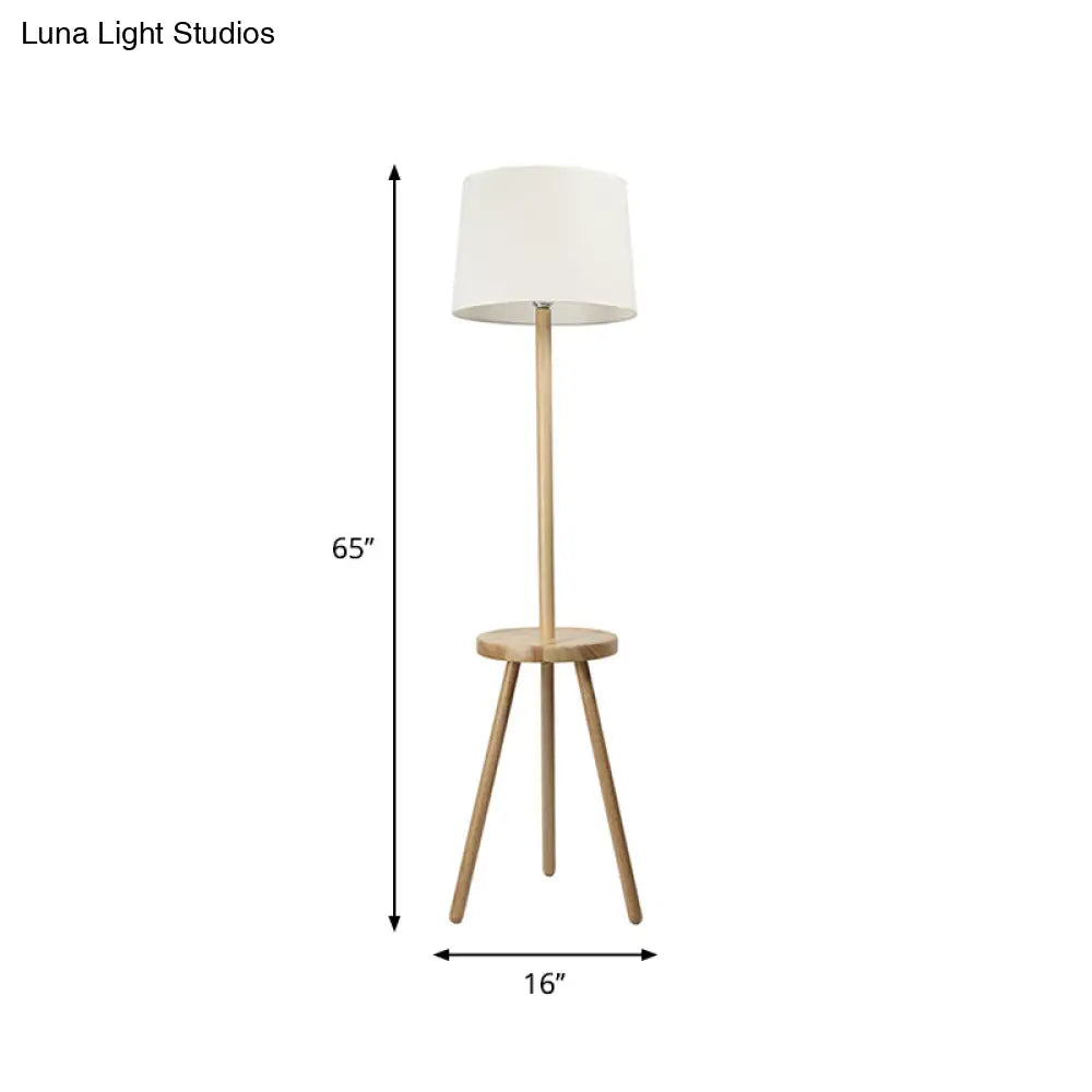 Nordic White Drum Floor Lamp With Tripod And Table - 1 Head Fabric Stand Up Lighting