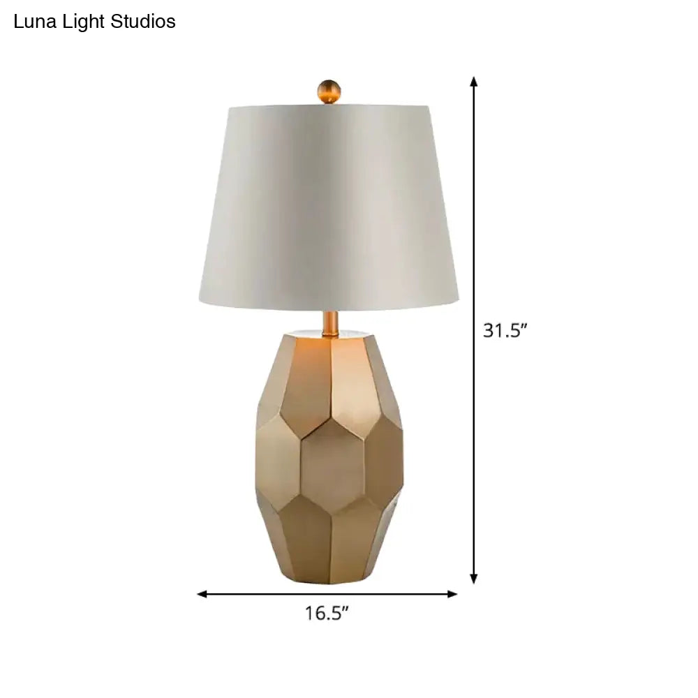 Nordic White Fabric Table Lamp With Geometric Metal Base - Perfect For Restaurant Nightstands