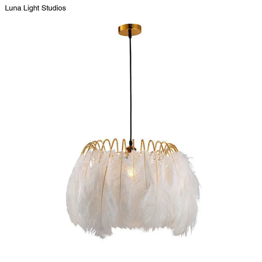 Minimalist Feather Pendant Light For Bedroom - Nordic Style Circle Suspension With Single Bulb