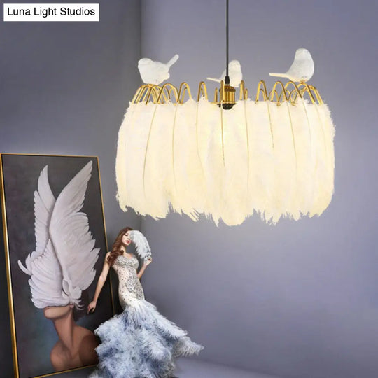 Minimalist Feather Pendant Light For Bedroom - Nordic Style Circle Suspension With Single Bulb White