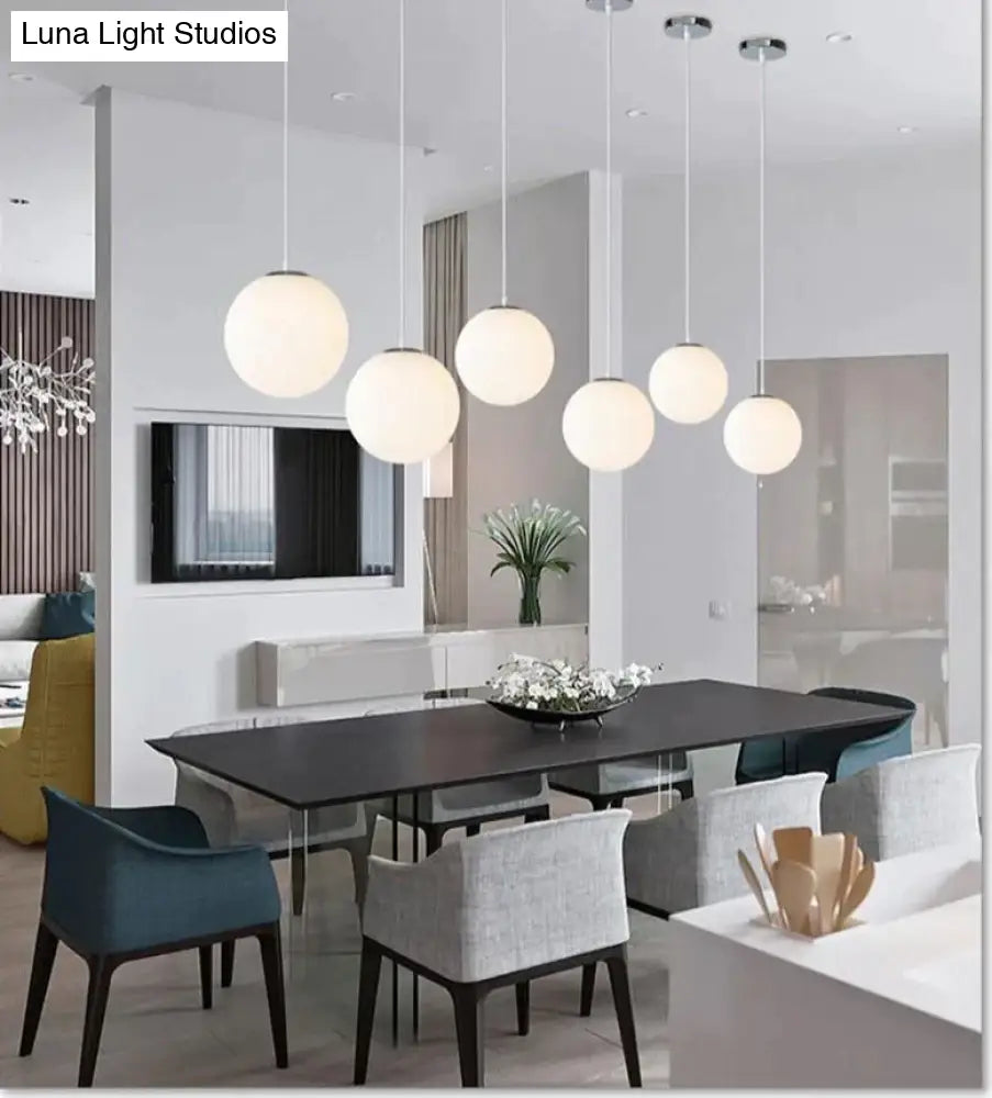 Nordic White Glass Ball Pendant Lights Modern Led Living Room Hanglamp Lamp Restaurant Bar Aisle