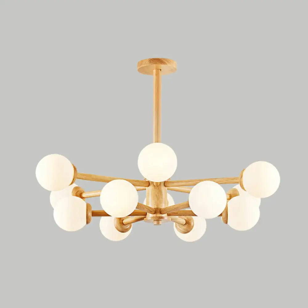 Nordic White Glass Ball Wood Sputnik Chandelier – Stylish Ceiling Pendant Light For Living Room 12 /