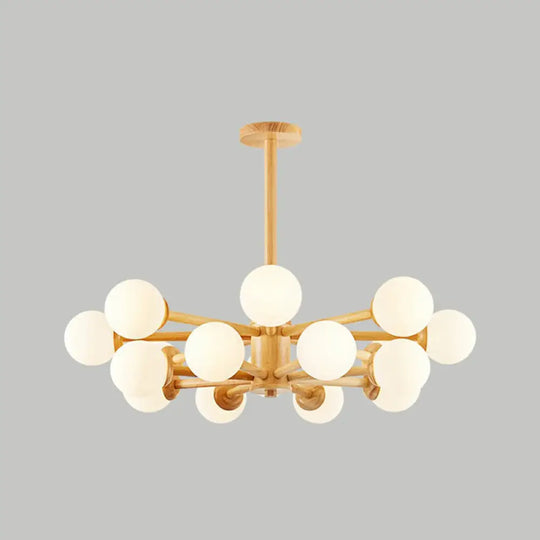 Nordic White Glass Ball Wood Sputnik Chandelier – Stylish Ceiling Pendant Light For Living Room 16 /