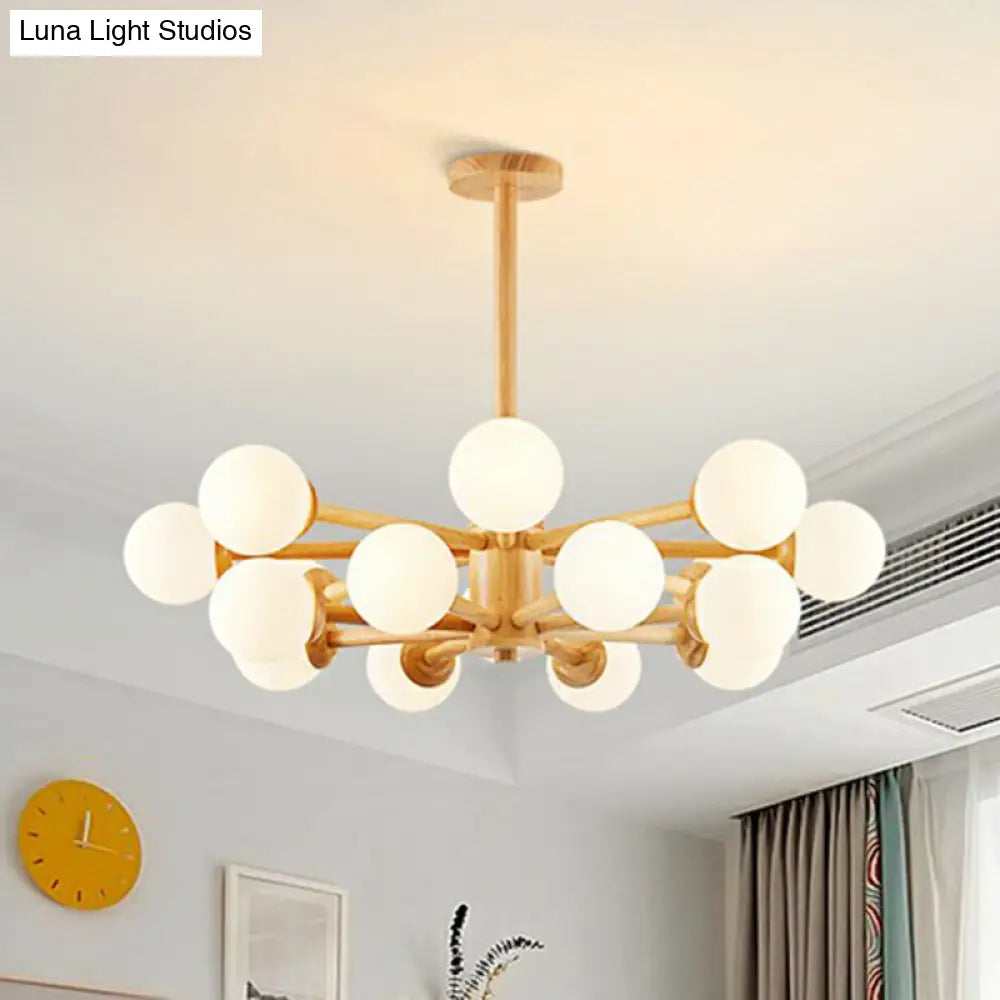 Nordic White Glass Ball Wood Sputnik Chandelier – Stylish Ceiling Pendant Light For Living Room