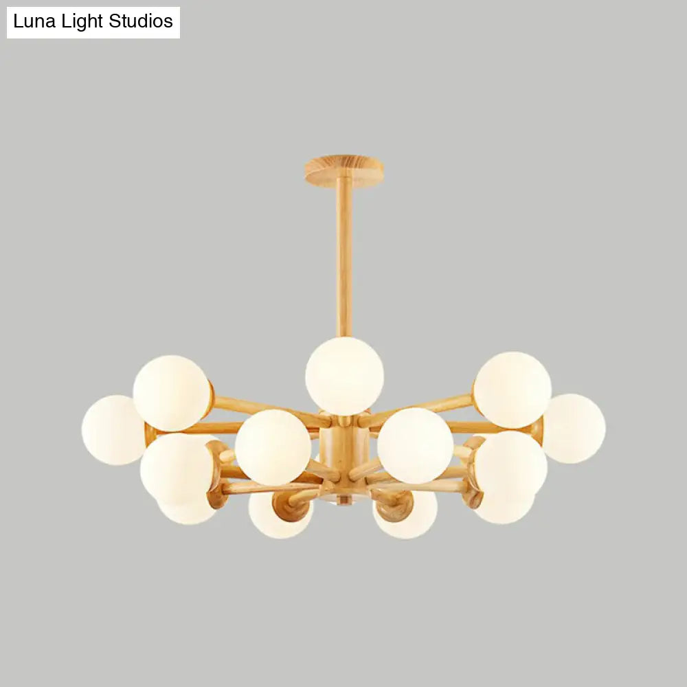 Nordic White Glass Ball Pendant Light For Living Room - Wood Sputnik Chandelier 16 /
