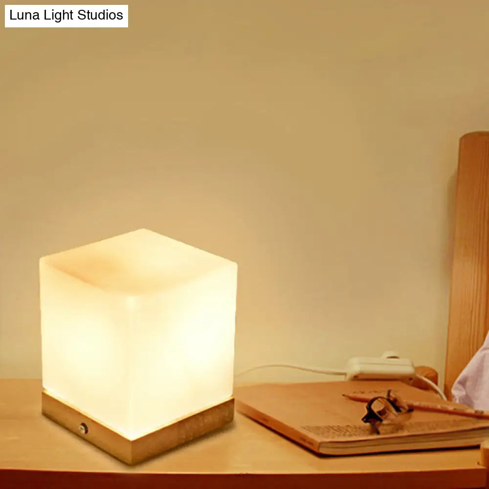 Nordic White Glass Mini Night Light - Stylish Wooden Base Bedroom Table Lamp