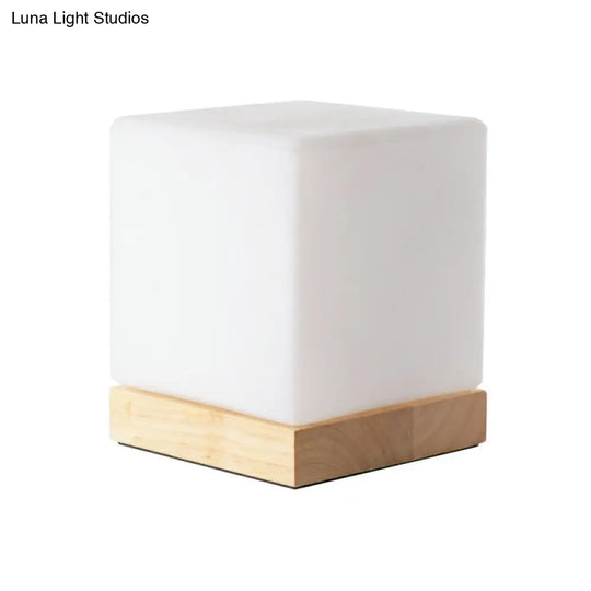 Nordic White Glass Mini Night Light - Stylish Wooden Base Bedroom Table Lamp