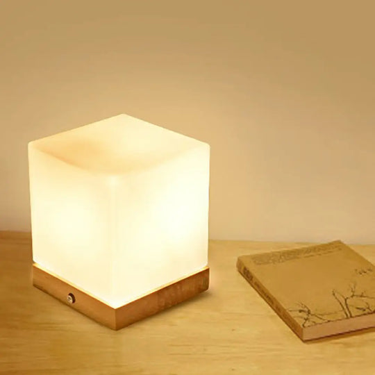 Nordic White Glass Mini Night Light - Stylish Wooden Base Bedroom Table Lamp