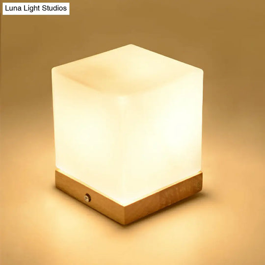 Nordic White Glass Mini Night Light - Stylish Wooden Base Bedroom Table Lamp