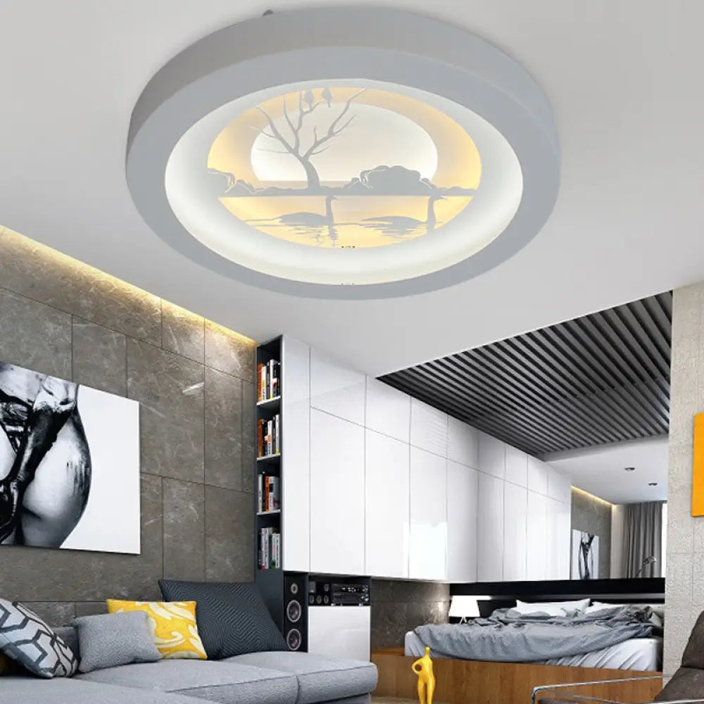 Nordic White Led Circular Flush Ceiling Light For Living Room / C