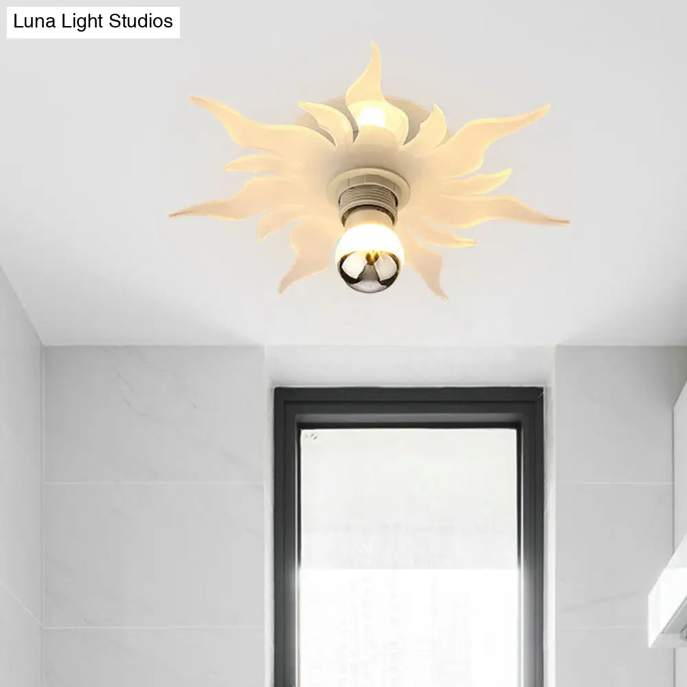 Nordic White Led Corridor Lamp With Sunflower Acrylic Shade - White/Warm Light Flush Mount Fixture