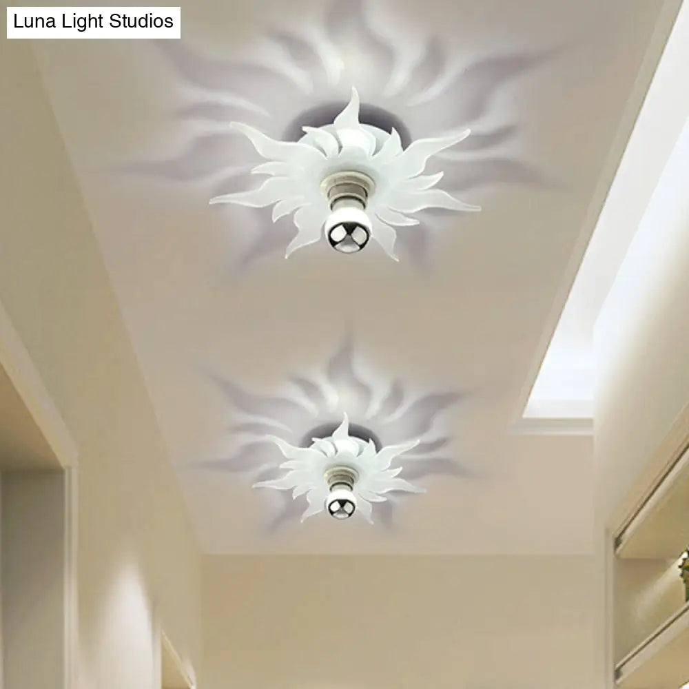 Nordic White Led Corridor Lamp With Sunflower Acrylic Shade - White/Warm Light Flush Mount Fixture