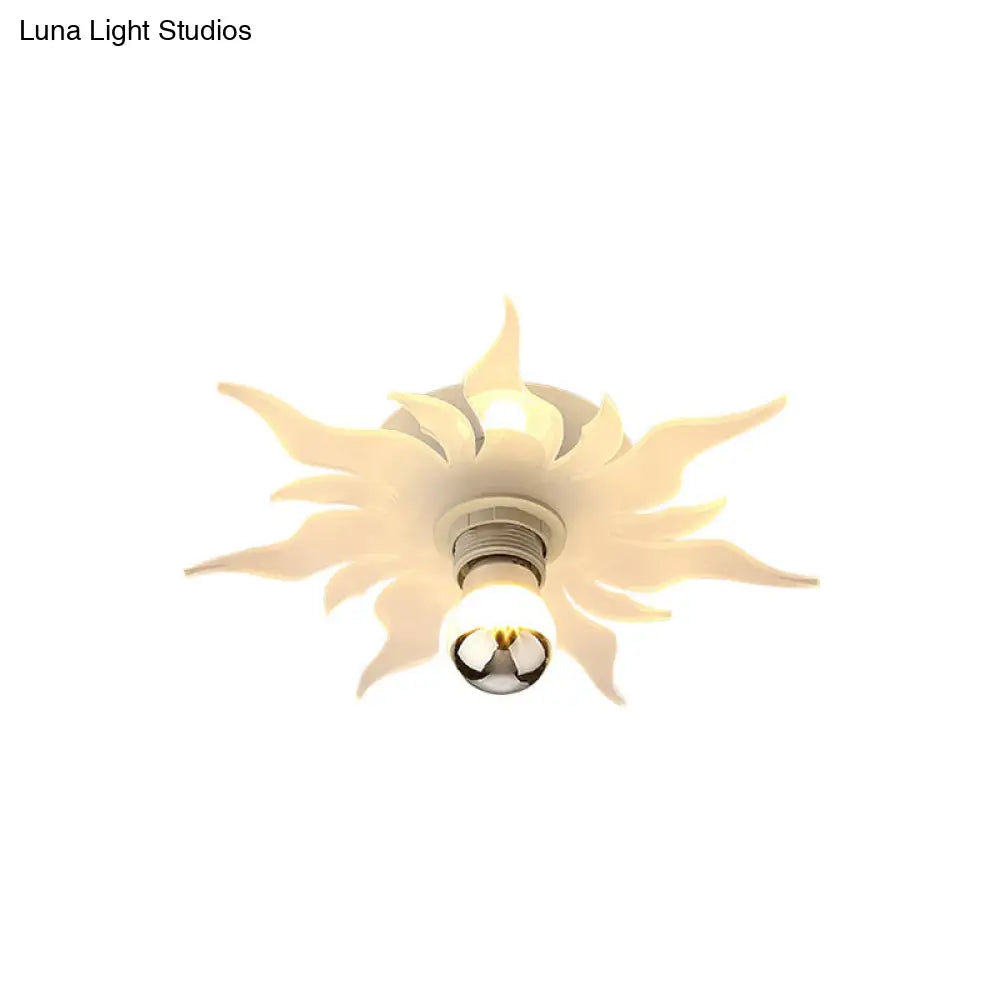 Nordic White Led Corridor Lamp With Sunflower Acrylic Shade - White/Warm Light Flush Mount Fixture