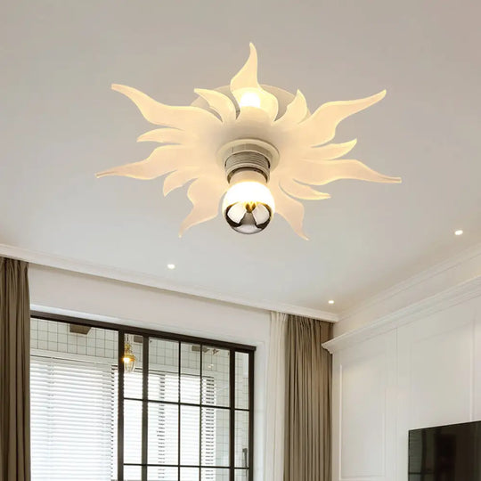 Nordic White Led Corridor Lamp With Sunflower Acrylic Shade - White/Warm Light Flush Mount Fixture /