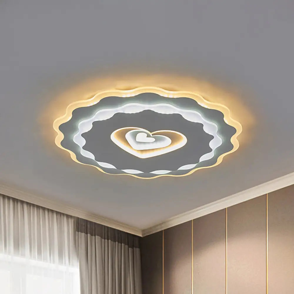 Nordic White Led Flush Mount Ceiling Light With Heart - Shaped Acrylic Shade