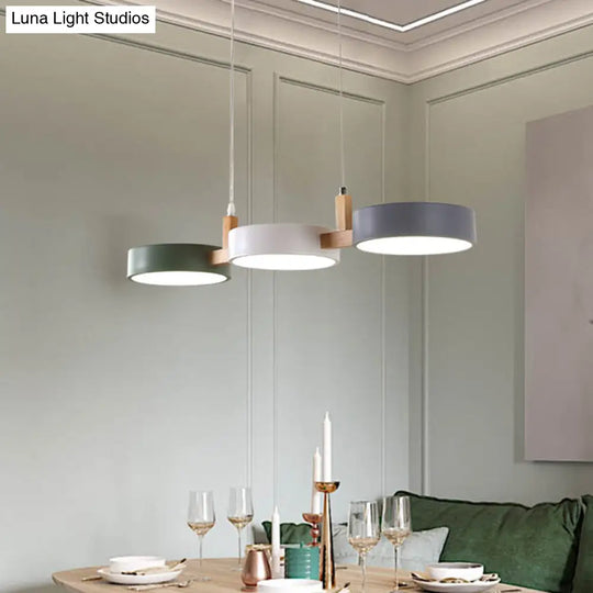 Nordic White-Wood 3-Light Dining Room Island Pendant With Acrylic Shade Adjustable Warm/White/Color