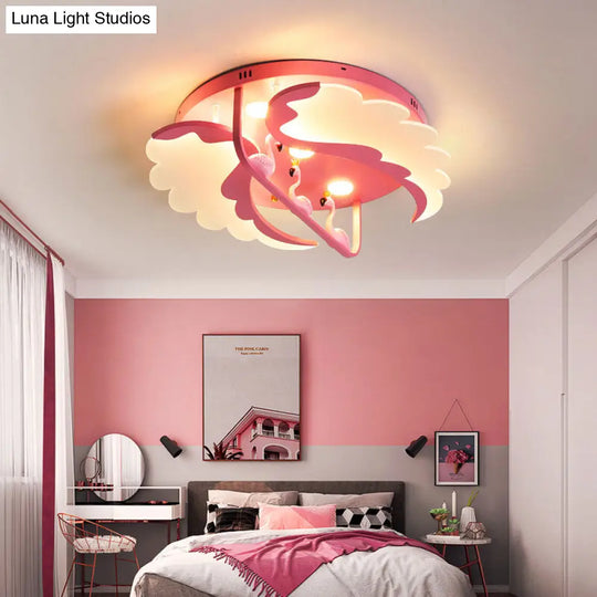 Nordic Wind Wing Ceiling Mount Light - Bird Metal Pink Led Lamp For Girls Room / White