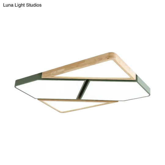 Nordic Wood And Metal Led Square Ceiling Mount Light In Gray/White/Green With Warm/White/Neutral