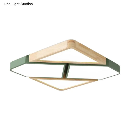 Nordic Wood And Metal Led Square Ceiling Mount Light In Gray/White/Green With Warm/White/Neutral