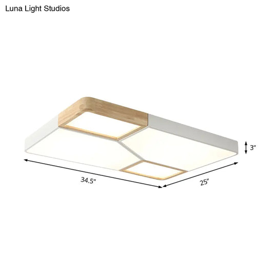 Nordic Wood And Metal Led Square Ceiling Mount Light In Gray/White/Green With Warm/White/Neutral