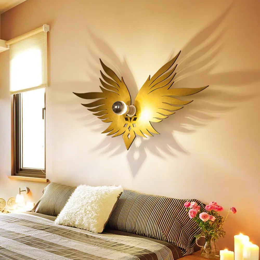 Nordic Wood Carved Eagle Wall Sconce With Beige/Gold/Coffee Lighting For Sitting Rooms Gold