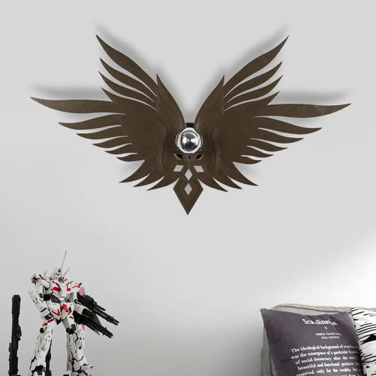 Nordic Wood Carved Eagle Wall Sconce With Beige/Gold/Coffee Lighting For Sitting Rooms Coffee