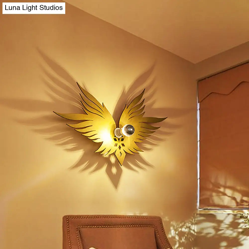 Nordic Wood Carved Eagle Wall Sconce With Beige/Gold/Coffee Lighting For Sitting Rooms