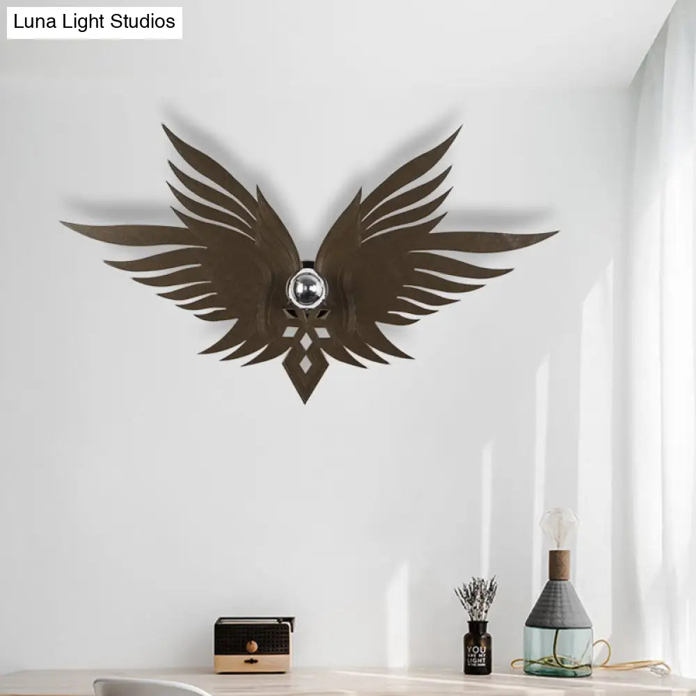 Nordic Wood Carved Eagle Wall Sconce With Beige/Gold/Coffee Lighting For Sitting Rooms