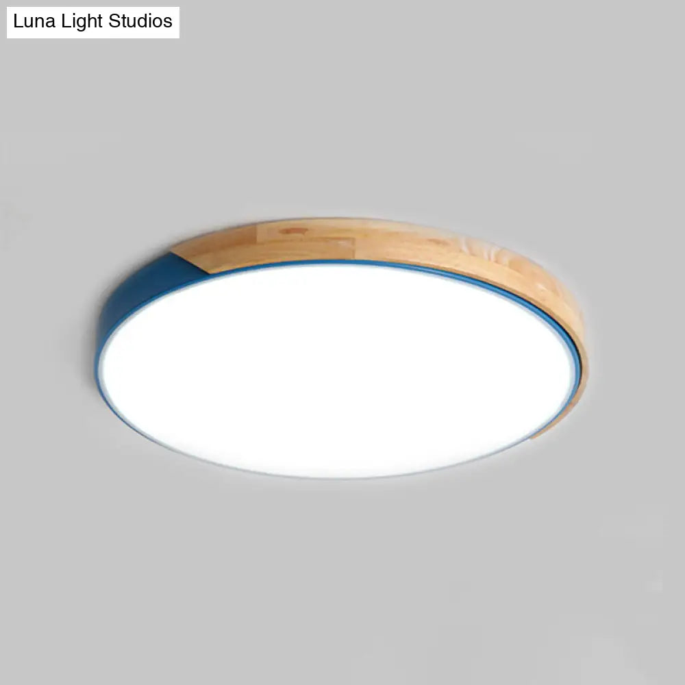 Nordic Wood Circle Led Flushmount Ceiling Light For Bedroom Blue / 23.5