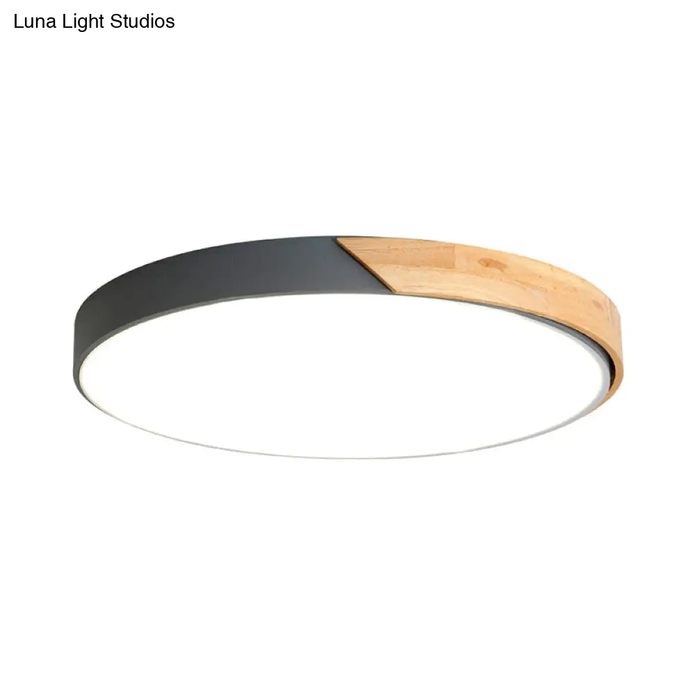 Nordic Wood Circle Led Flushmount Ceiling Light For Bedroom