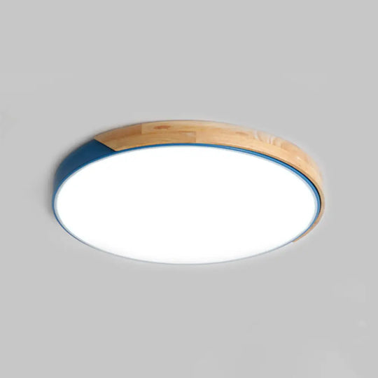 Nordic Wood Circle Led Flushmount Ceiling Light For Bedroom Blue / 16’