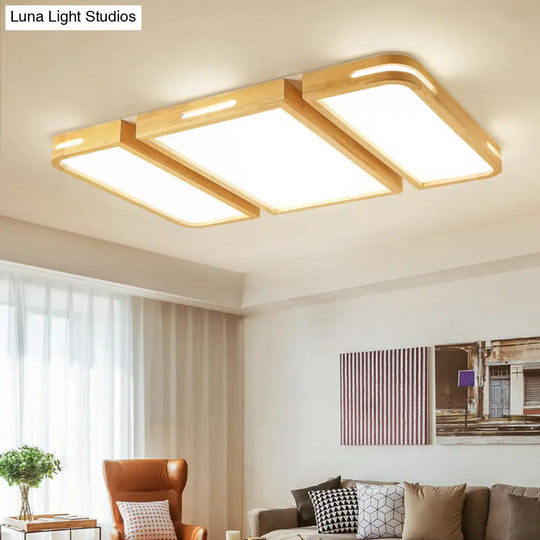 Nordic Wood Flush Mount Led Ceiling Light For Living Room 3 / Natural