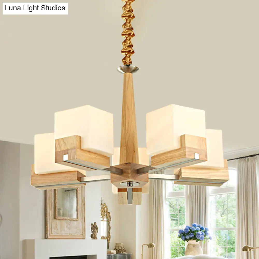 Nordic Wood Glass Cube Ceiling Lamp With Multiple Heads - Perfect For Living Room Lighting